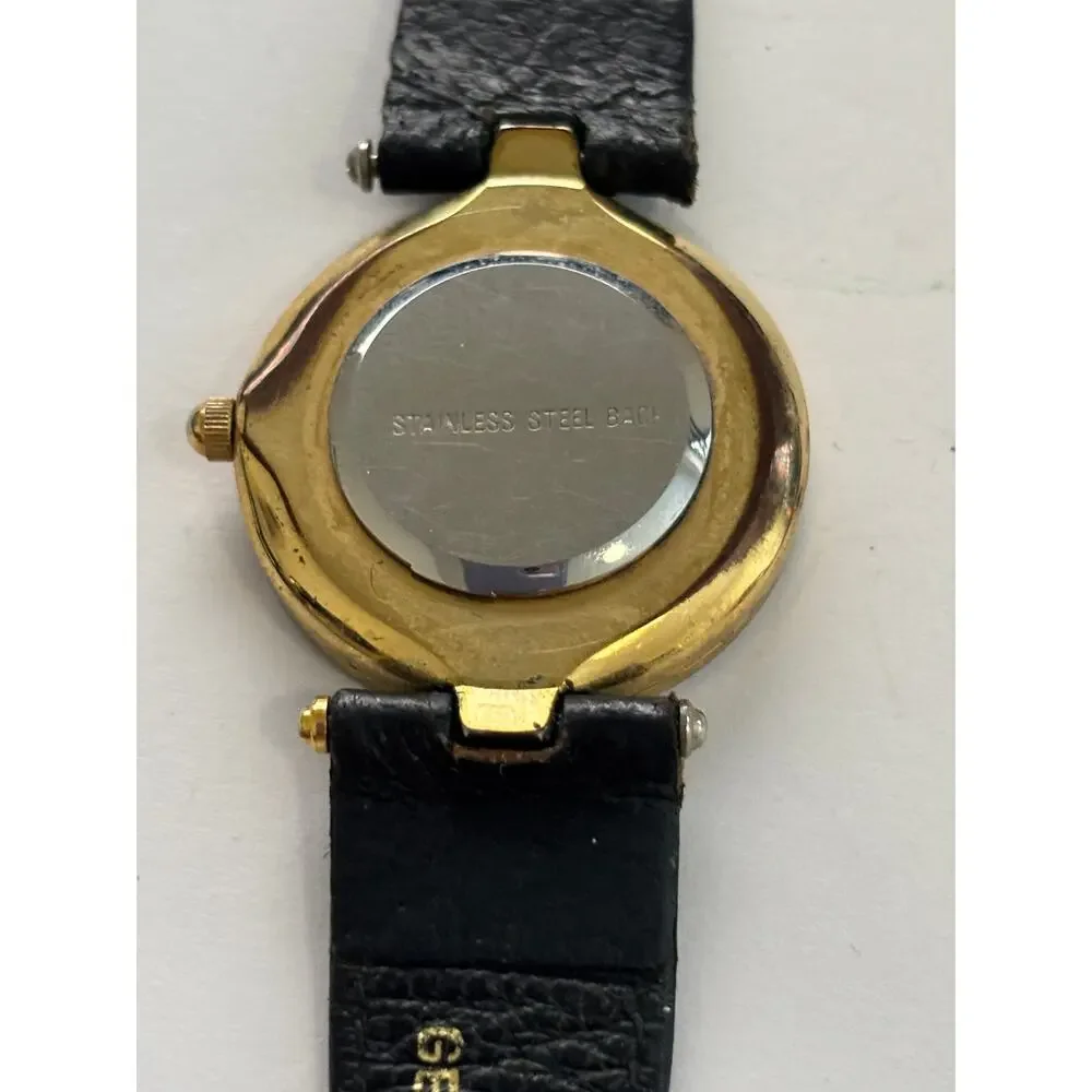 Vintage Gold Tone Watch Black Opal Mosaic Dial